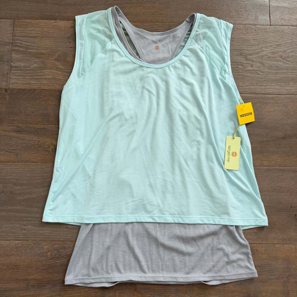 Tangerine 2-Piece Activewear Top Set ~ Mint Blue & Grey ~ Women's Sz M ~ NWT!